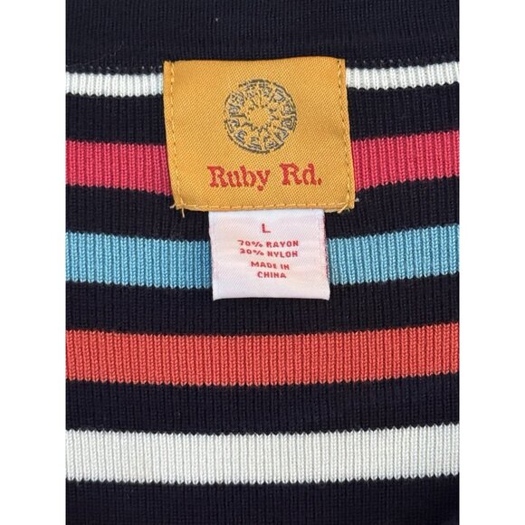 Ruby Road Women's Multi Color Striped Buttons Cardigan Sweater Art to Wear Sz Lg - Picture 7 of 8